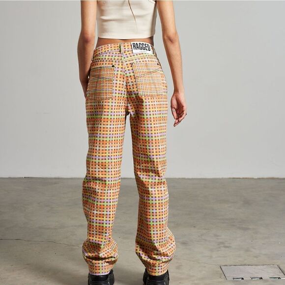 The Ragged Priest Oblivion Rainbow Plaid High Rise Straight Dad Jeans Size 24 - Picture 6 of 16